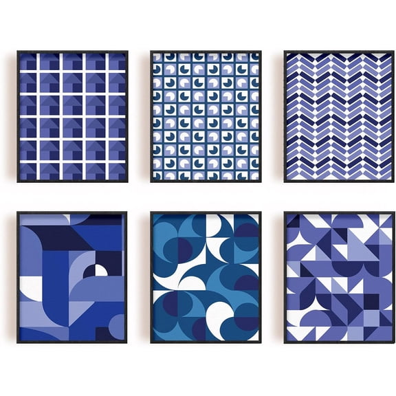 Blue Abstract Art Poster Geometric Pattern Canvas Prints Poster Modern Esthetics Wall Poster Blue Wall Art Prints for Preppy Room Bedroom Living Room Decoration Unframed Set of 6 Mixed Color