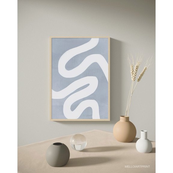 Blue Abstract Art Poster Modern Minimalist Decor, 12x18 UNFRAMED