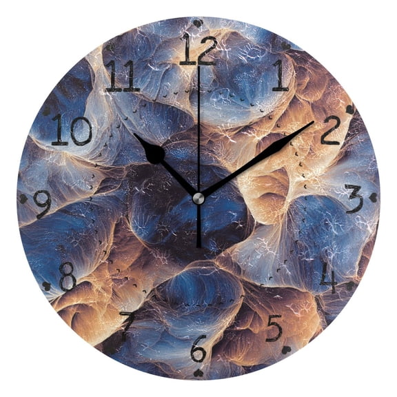 Blue Abstract Art Round Wall Clock Silent Battery Operated Home Decor for Living Room Bedroom