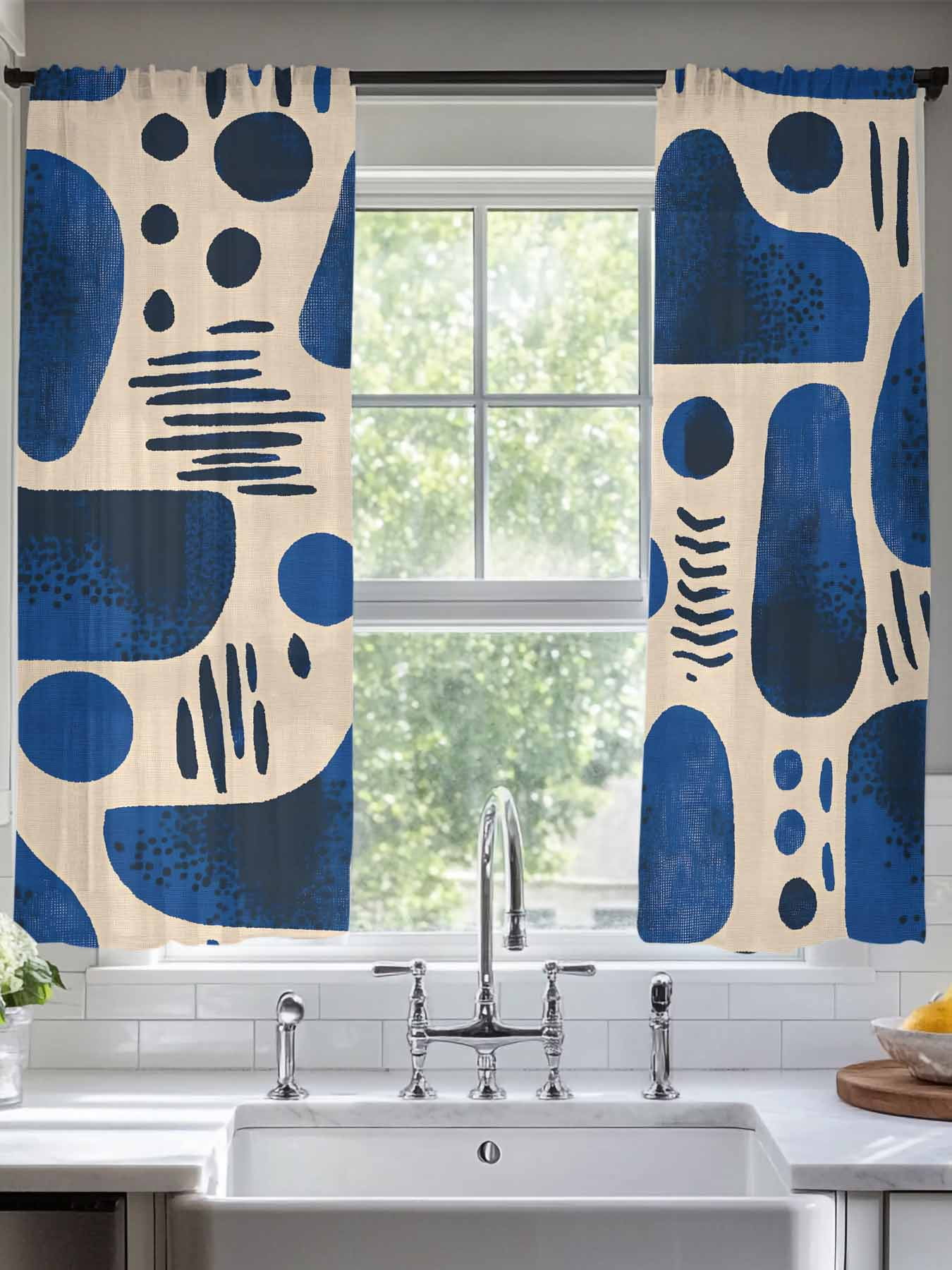Blue Abstract Art Sheer Curtains for Living Room Bedroom Modern ...