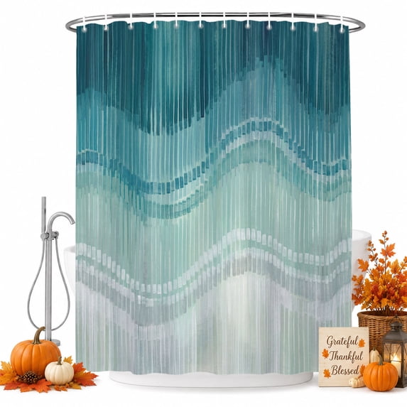 Blue Abstract Art Shower Curtain Set - Small 36" x 72" Washable Bathtub Curtain with 12 Hooks, Modern Stripes Moire Waterproof Fabric Stall Shower Curtains for Bathroom/Bathtub Décor