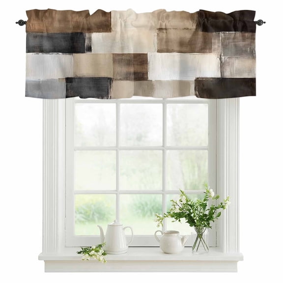 Blue Abstract Art Window Valance for Kitchen Bathroom Laundry Room, 54 x 18 Inch Rod Pocket Short Curtain, 1 Panel
