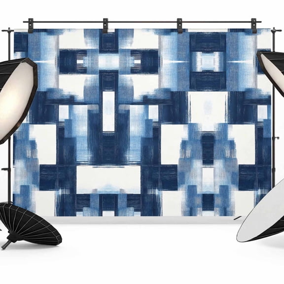 Blue Abstract Backdrop for Photography, Fabric Photo Background Backdrop, Modern White Brush Texture Ombre Photo Booth Background for Portrait Photoshoot Video Wedding Studio Decoration Banner 10x8ft