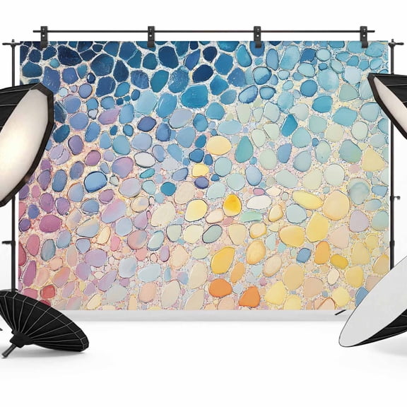 Blue Abstract Backdrop for Photography,Fabric Photo Background Backdrop,Orange Yellow Gradient Stone Brushwork Photo Booth Background for Portrait Photoshoot Video Wedding Decoration Banner 7x5ft