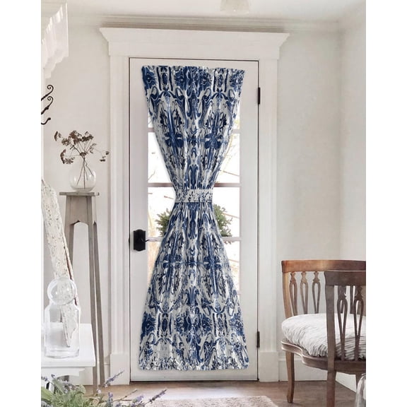 Blue Abstract, Blackout Curtains, French Door Curtains for Door Window, Traditional Geometric Native Printing Privacy Drapery for Patio/Sidelight Doors, 1 Panel with Tieback, 54 x 72 Inches