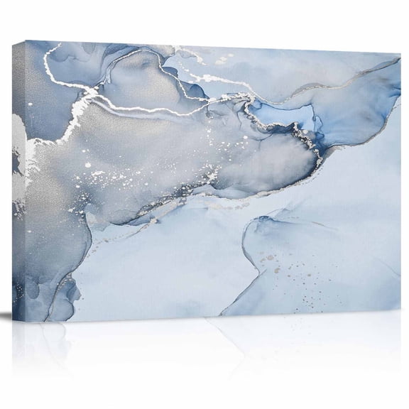 Blue Abstract Canvas Print Wall Art Marble Fluid Art Water Ripples Pictures Painting Morden Artwork for Living Room Bedroom, Ready to Hang - 12"x16"