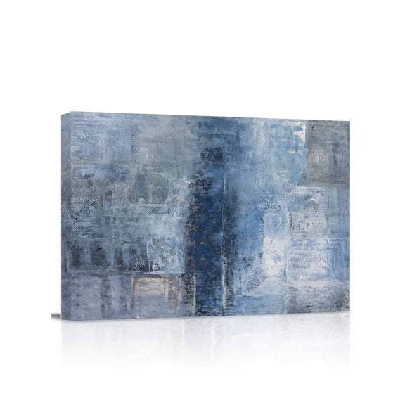 Blue Abstract Canvas Print Wall Art Vintage Graffiti Mottled Texture Pictures Painting Morden Artwork for Living Room Bedroom, Ready to Hang - 12"x16"