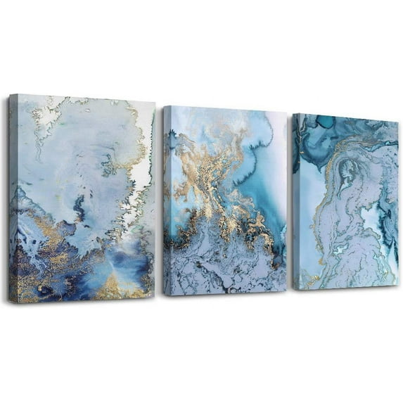 Blue Abstract Canvas Wall Art For Living Room Bedroom Wall Decor Office Pictures Watercolor Wall Paintings Bathroom Home Decoration Posters Prints Artwork 12'''' X 16'''' 3 Piece Set
