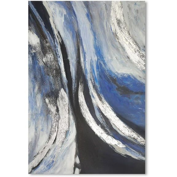 Blue Abstract Canvas Wall Art: Sea Wave Painting Textured Picture for Living Room Decor, Black Grey Modern Print Minimalist Artwork Framed Poster Home Decoration 12 x 16