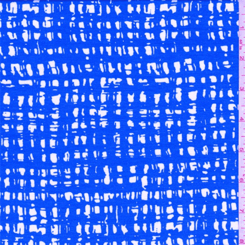 Blue Abstract Check Print Tencel Jersey Knit, Fabric By the Yard