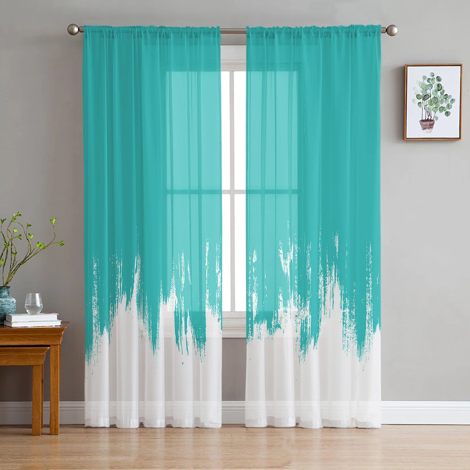 Blue Abstract Colors Sheer Curtains for Living Room Bedroom Home Decor