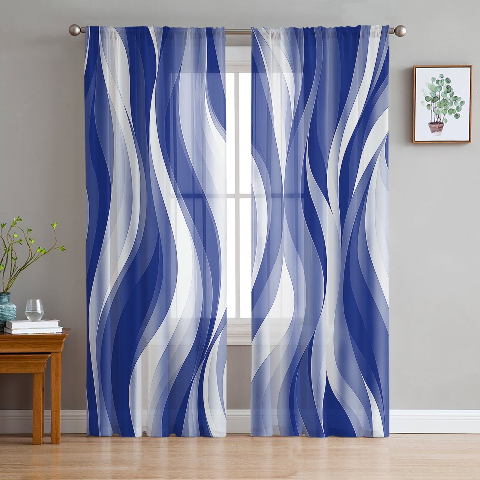 Blue Abstract Colors Sheer Curtains for Living Room Bedroom Home r