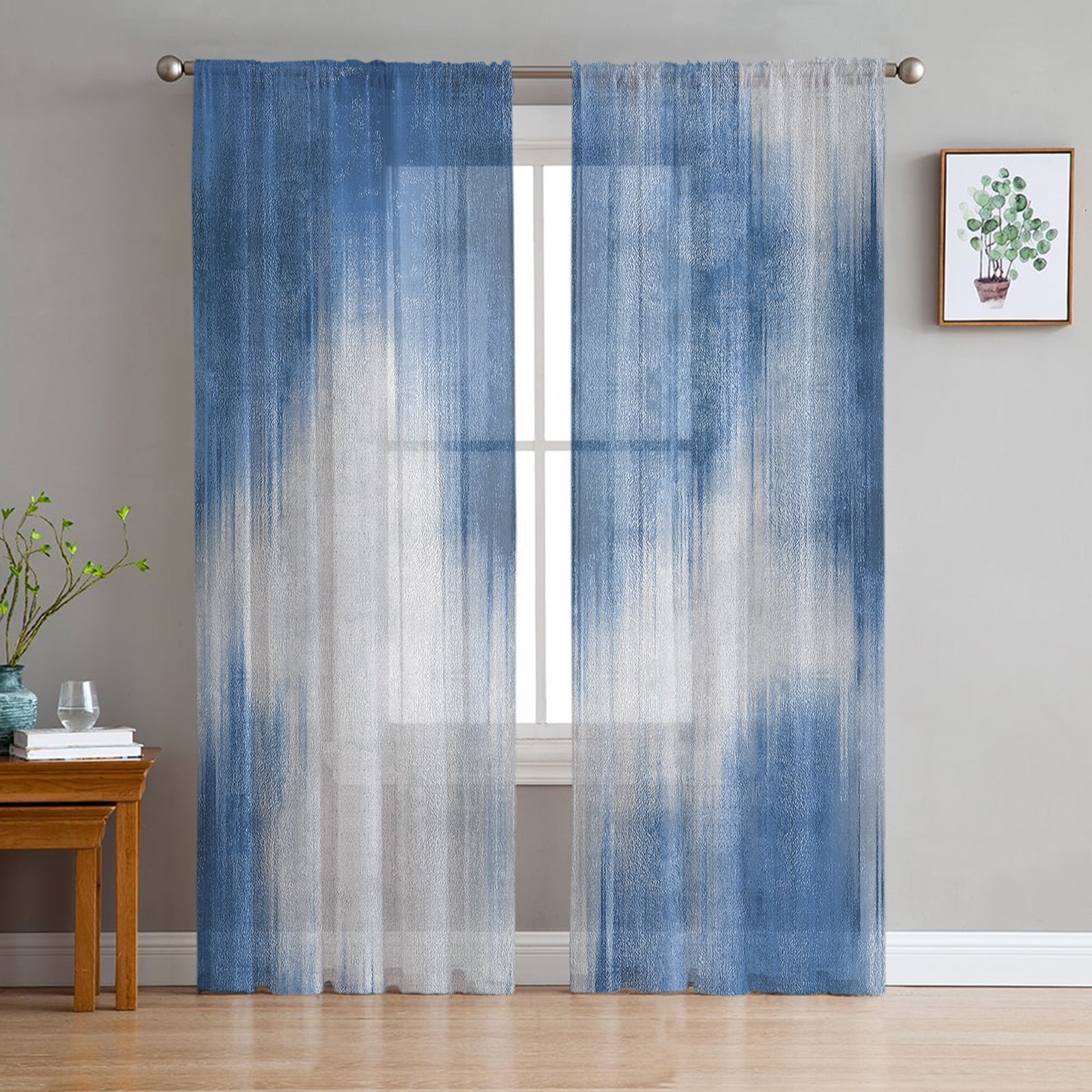 Blue Abstract Colors Sheer Curtains for Living Room Bedroom Home r