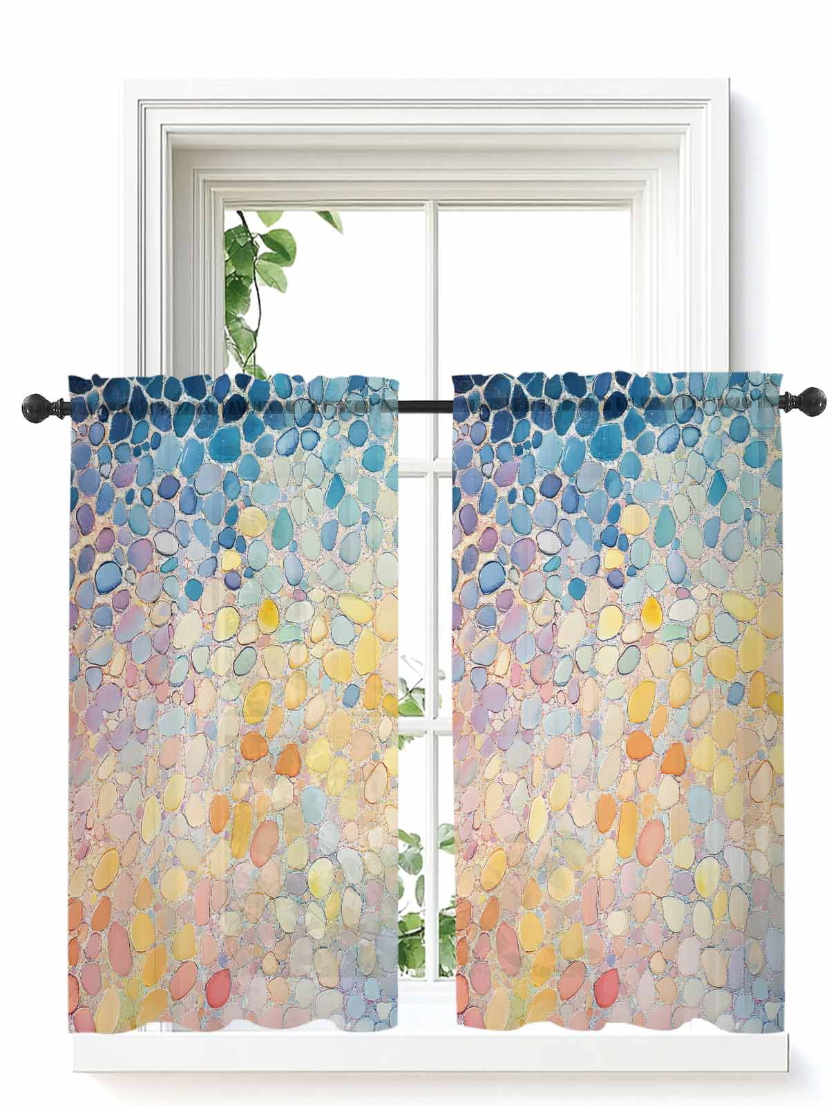 Blue Abstract Curtains 54 Inch Length,Sheer Curtains for Bedroom Living ...