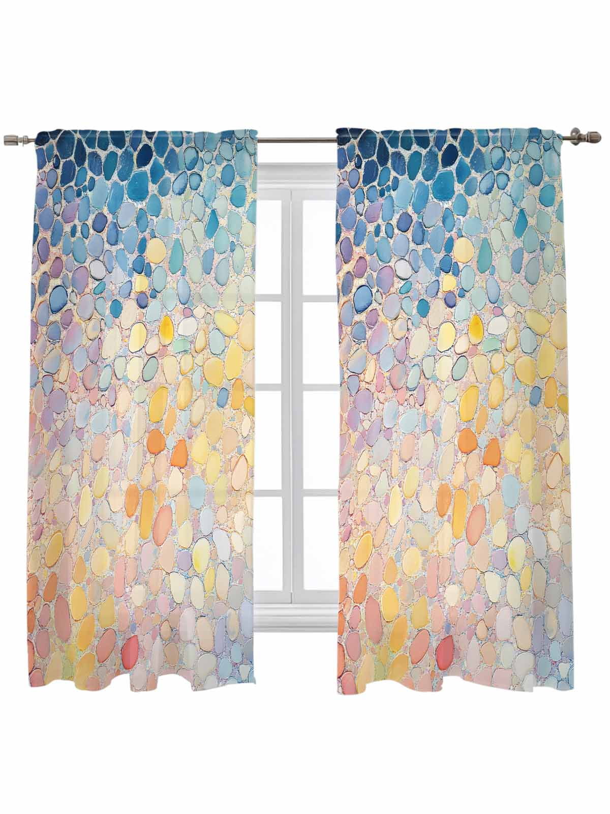 Blue Abstract Curtains 63 Inch Length,Sheer Curtains for Bedroom Living ...