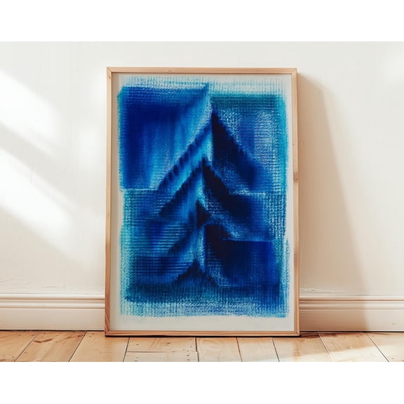 Blue Abstract Deep Indigo Geometric Brushstroke Wall Art Print, Unframed Paper Poster 8x10in