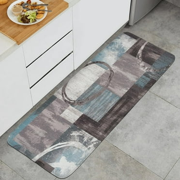Blue Abstract Flannel Kitchen Rug, Kitchen Rugs Mats with Dirty Resistance, Washable, Decorative Kitchen Mat Non-Slip, Kitchen Rugs and Mats 47x17inch