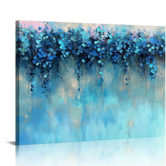 Blue Abstract Floral Canvas Print - Modern Artistic Decor, Gradient Colors, 16x20 inch, Unframed
