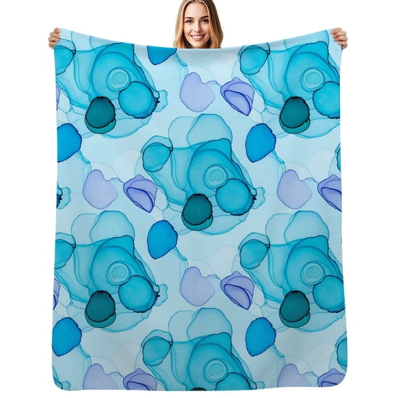 Blue Abstract Floral Print Flannel Blanket Warm Soft Bedding Throws Winter Camping Chair Sofa Bed