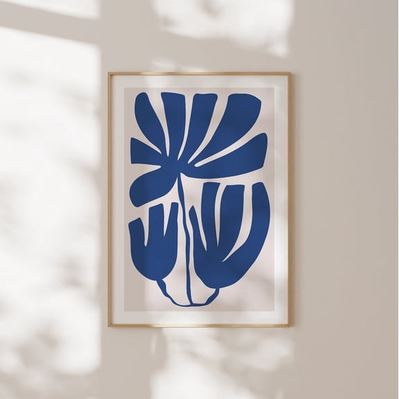 Blue Abstract Floral Scandinavian Boho Wall Art, Unframed Canvas Size 24x36