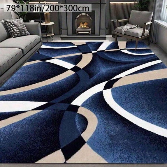 Blue Abstract Geometric Waves Area Rug - Washable Non-Slip Indoor Carpet