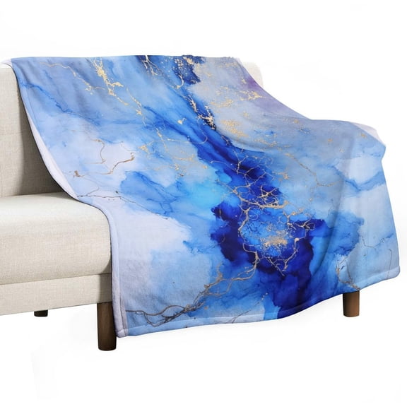 Blue Abstract Gold Vein Art Blankets Bedroom Living Room Sofa Throw Blankets for Beds