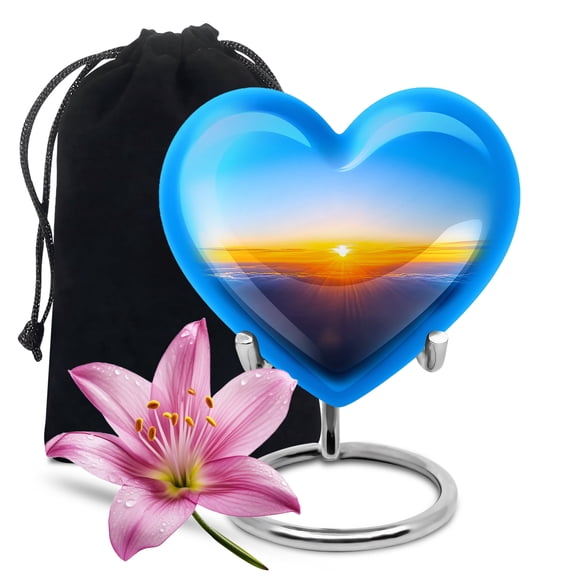 Blue Abstract Heart Urn for Ashes for Wife, Decorative Funeral Urn For Mom - Blue Abstract Theme Cremation & Memorial Sharing Urns for Ashes with Lid