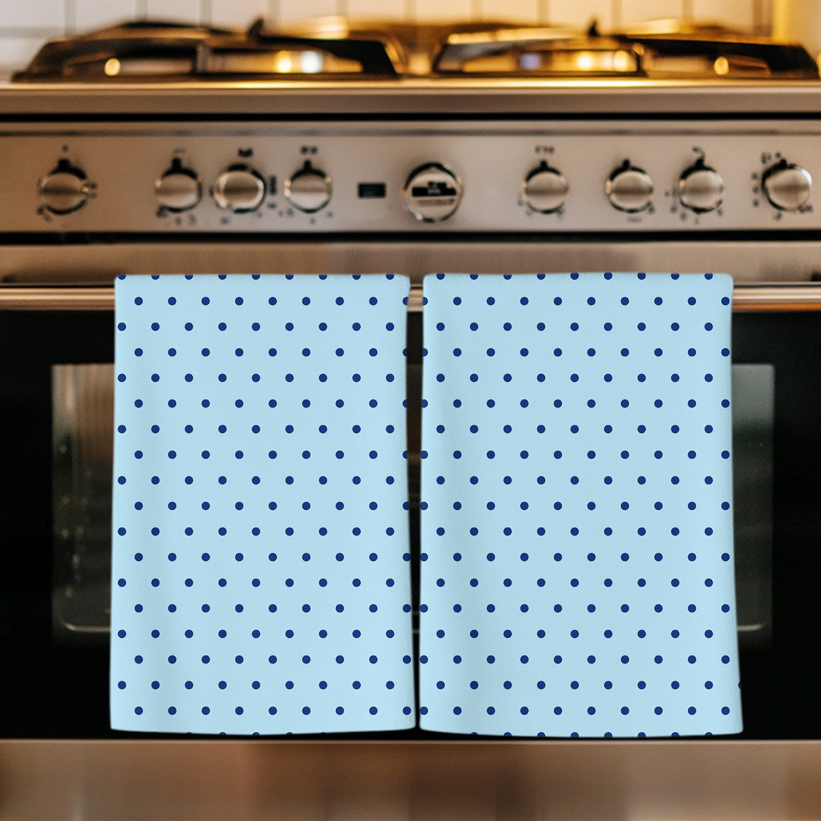 Blue Abstract Kitchen Towels Set of 2, Modern Black Polka Dots Country ...