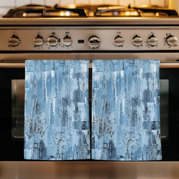Blue Abstract Kitchen Towels Set of 4, Vintage Geometric Gradient Oil Painting Simple Absorbent Dish Towels for Kitchen, Microfiber Hand Towel, Quick Drying Tea Towel for Cleaning Dishcloths