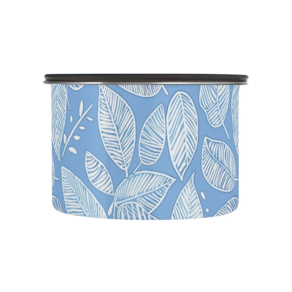 Blue Abstract Leaves Doodle Airtight Coffee Bean Canister 17oz Food Storage Containers with Lids For Gournd, Tea, Sugar, Flour, Rice, Cereal, Candy Cookie Jar