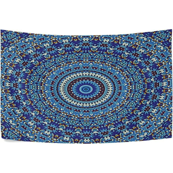 Blue Abstract Mandala Pattern Tapestry Wall Hanging Tapestries Happy Colorful Hippie Psychedelic Art Polyester Carpet Wall Decorative for Living Room Bedroom 80x60inch Home Decor Gifts