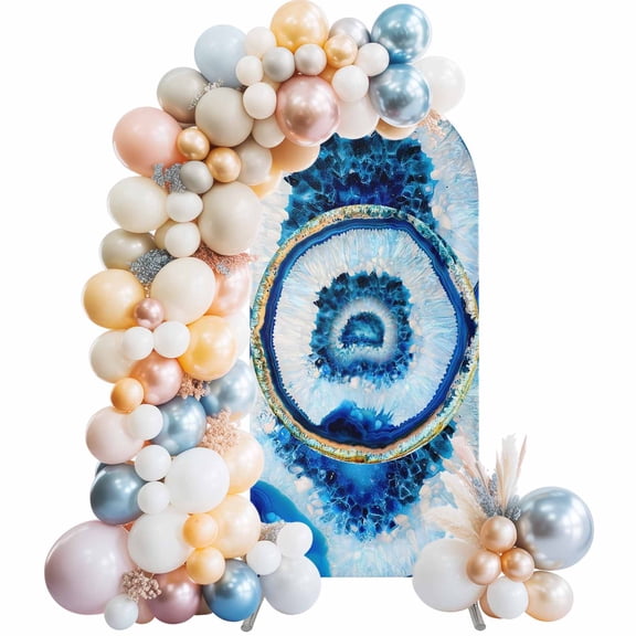 Blue Abstract Marble Arch Backdrop Cover, Spandex Fitted Wedding Arch Cover, Modern Abstract Art Round Top Stand Covers for Birthday Ceremony Bridal Shower Party Decor 4x1.65 Ft