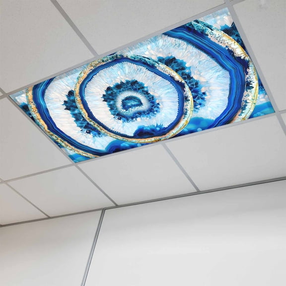 Blue Abstract Marble Fluorescent Light Covers, Modern Abstract Art Magnetic Light Covers for Ceiling Lights, Fluorescent Ceiling Shade Filters for Classroom Bedroom Office 4x2Ft x 1PCS