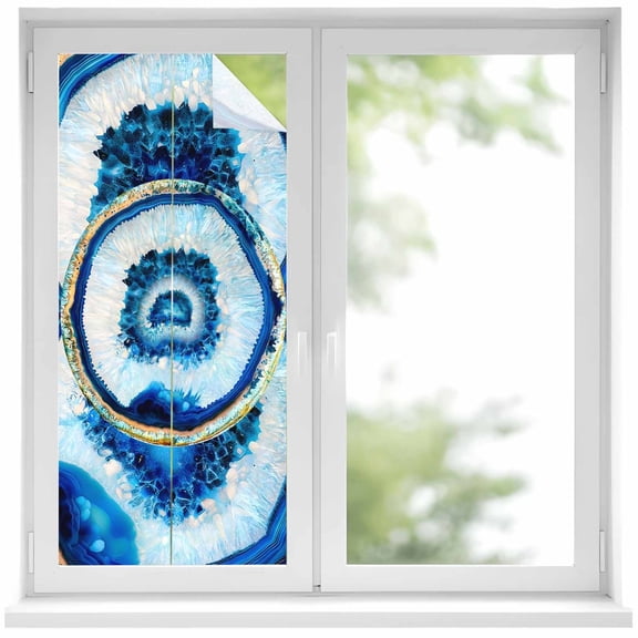 Blue Abstract Marble Privacy Window Film, Decorative Frosted Glass Window Film, Modern Abstract Art Reusable Peel and Stick Static Cling for Home Bathroom Office Glass Door 17.7"x39.3"
