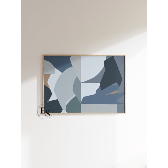 Blue Abstract Minimal Wall Art Print, Modern Gallery Art And Home Decor ...