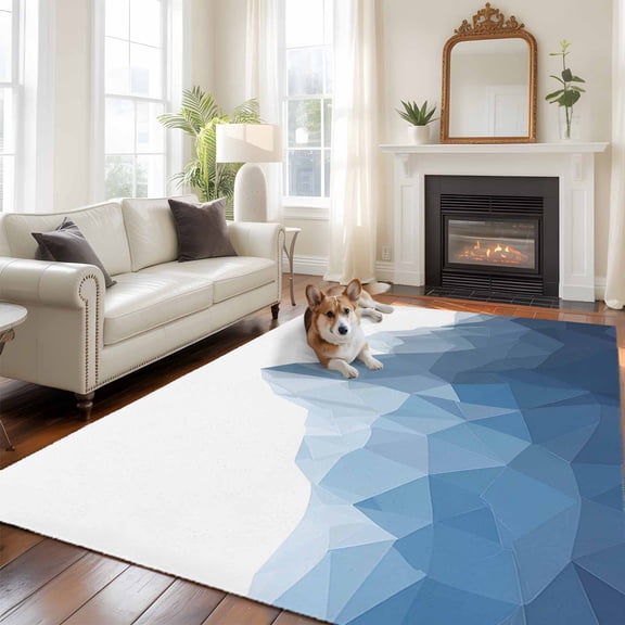 Blue Abstract Mountain Area Rugs 5x7 ft Color Blocks Gradual Washable Rug Non Slip Indoor Carpet Absorbent Floor Mat for Living Room Bedroom Dining Room