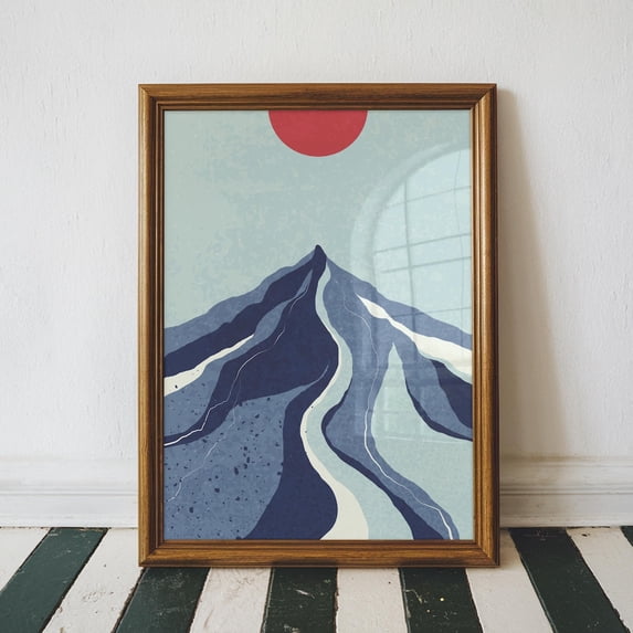 Blue Abstract Mountain Wall Art Print, Minimalist Nature Landscape Home ...