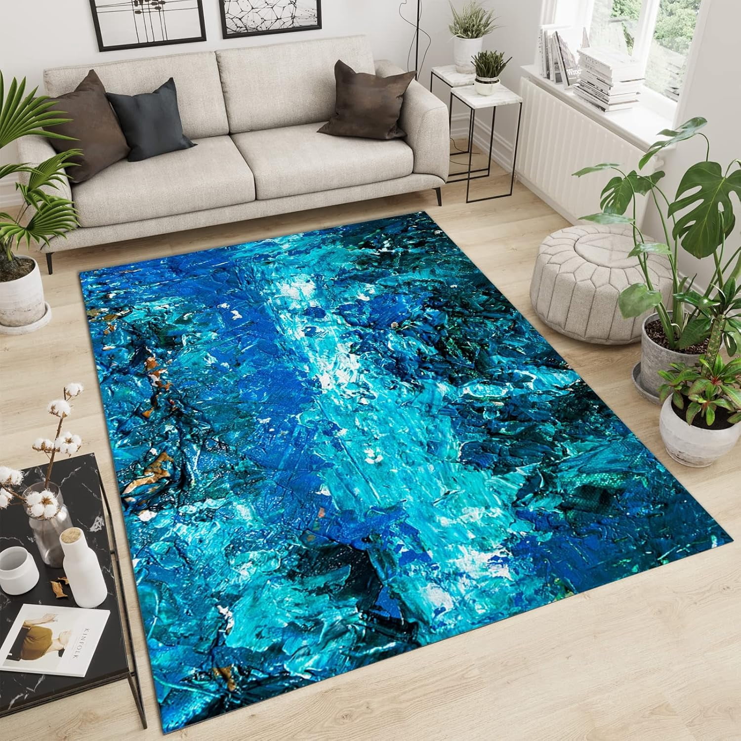 Oil Rug Blue Abstract Oil Painting Rug, 3D Custom Apartment Carpet, Floor Mat ...
