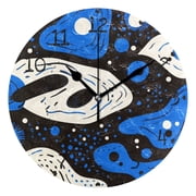 Blue Abstract Organic Round Wall Clock Silent Battery Operated Home Decor for Living Room Bedroom