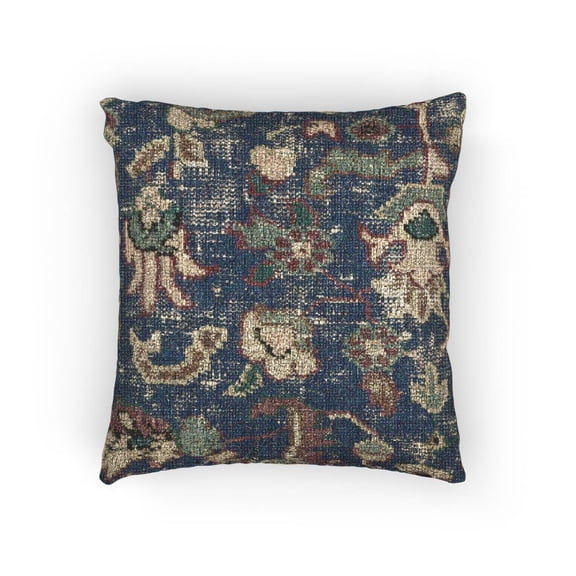 Blue Abstract Patchwork Floral and Geometric Decorative Woven Pillow, Cotton-Polyester, Eclectic Home Accent