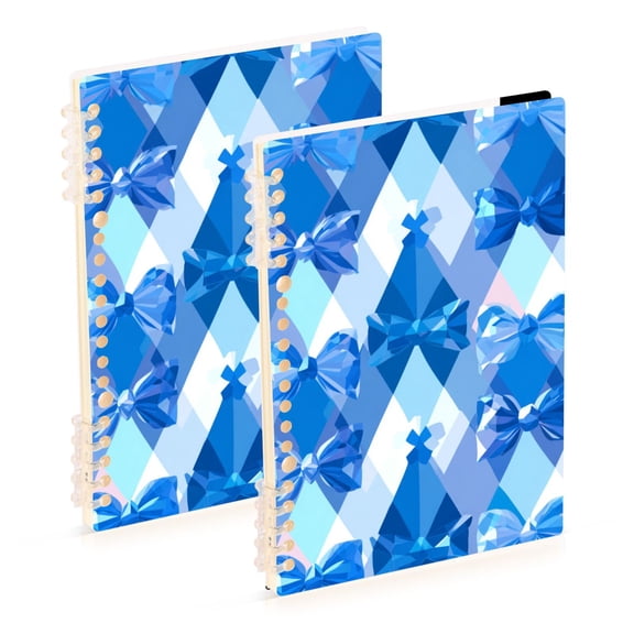 Blue Abstract Patterns Crystal Liked Bows Notebook Detachable Coil Notebook Diary Plan Book A5 Size 60 Pages 1 Pack