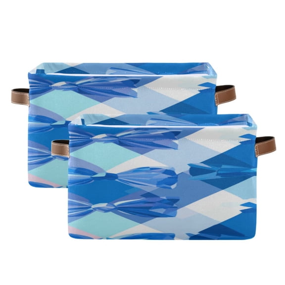 Blue Abstract Patterns Crystal Liked Bows Square Storage Bins with Handles Collapsible Containing Box 2 Packs