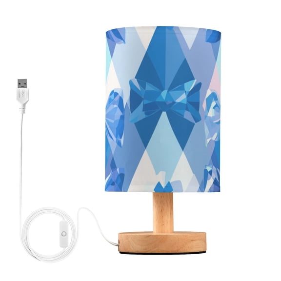Blue Abstract Patterns Crystal Liked Bows Table Lamp with USB Port LED Warm Light Lamp Night Light Home Decor