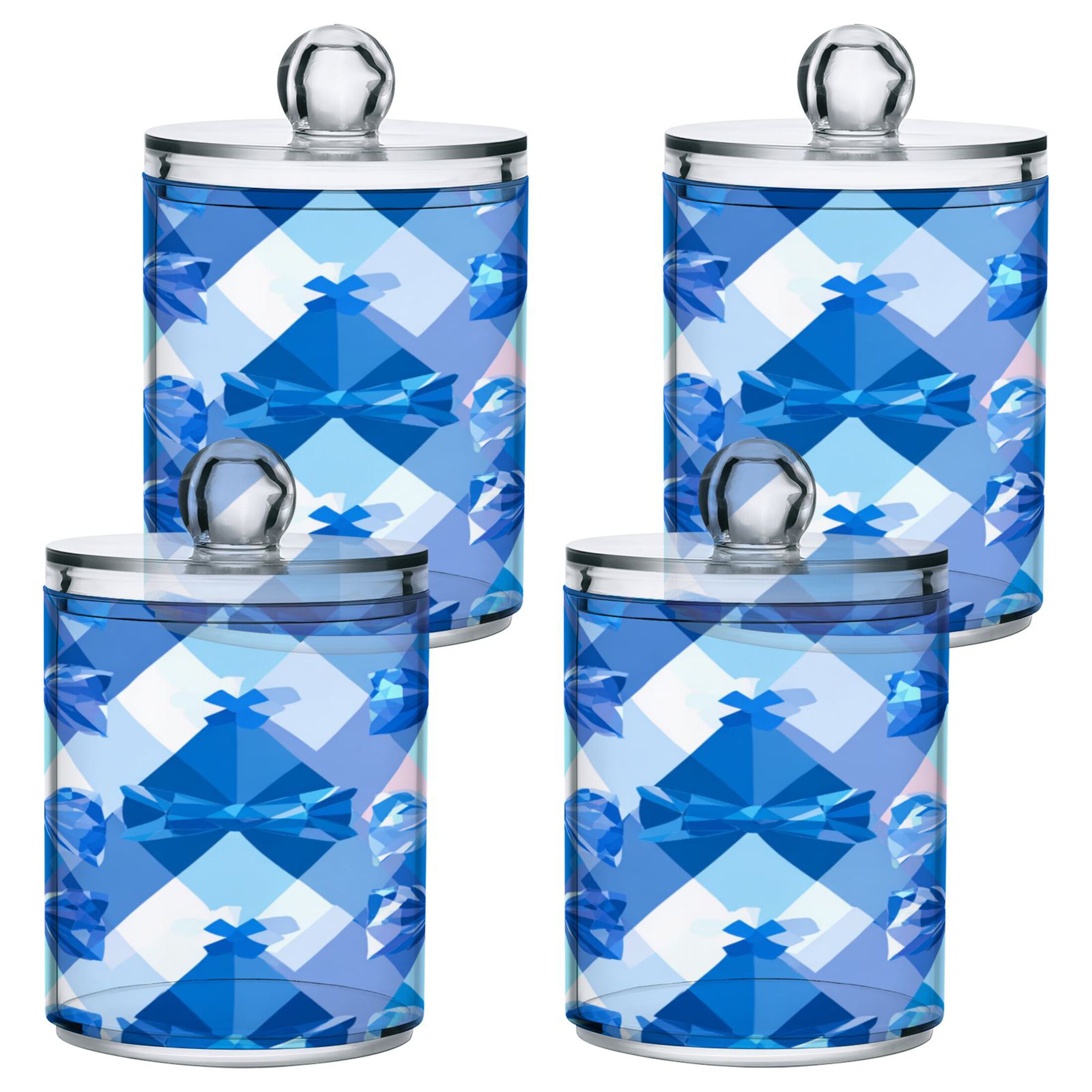Blue Abstract Patterns Crystal Liked Bows Translucent Plastic Cans ...