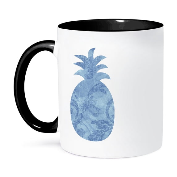 3dRose, Blue Abstract Pineapple - Fruits - Kitchen Art, 11oz Two-Tone Black Mug