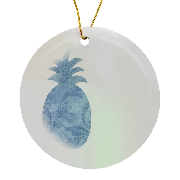 Blue Abstract Pineapple - Fruits - Kitchen Art, Circle Porcelain Ornament