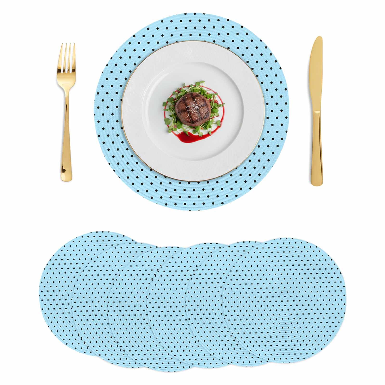 Blue Abstract Round 13 Inch Placemats Set of 6, Polka Dots Modern Pure ...