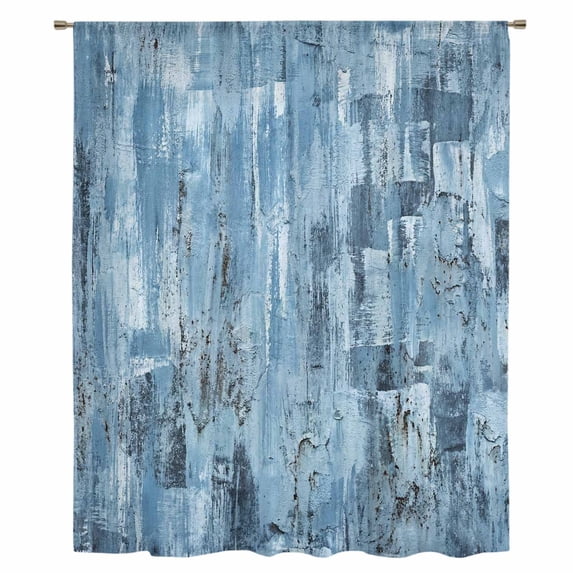 Blue Abstract Sheer Curtains 45 Inches Long, Vintage Geometric Gradient Oil Painting Simple Light Filering Curtains, Breathable Simi Curtain Privacy Drapes for Kitchen Bathroom Small Window Treatment