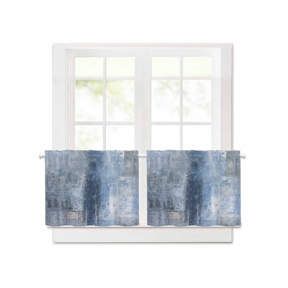 Blue Abstract Short Blackout Curtains 36 Inch Long Vintage Graffiti Mottled Texture Rod Pocket Kitchen Curtains, 2 Panels Thermal Insulated Room Darkening Drapes for Bedroom, 42"W x 36"L