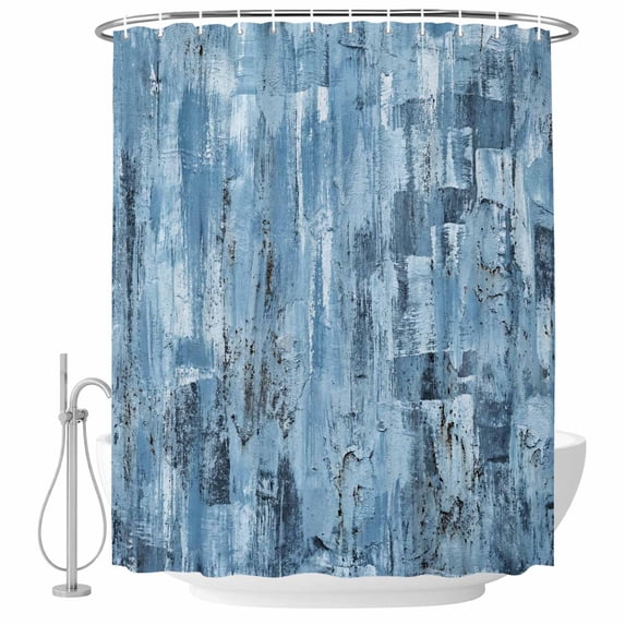 Blue Abstract Shower Curtain, Waterproof Shower Curtains for Bathroom, Vintage Geometric Gradient Oil Painting Simple Washable Fabric Bathtub Curtain Set Bath Decor with 12 Hooks Standard 72"x72"